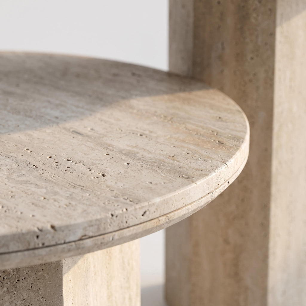 Bay Furniture Travertine Octagonal Pedestal Coffee & Side Table Set