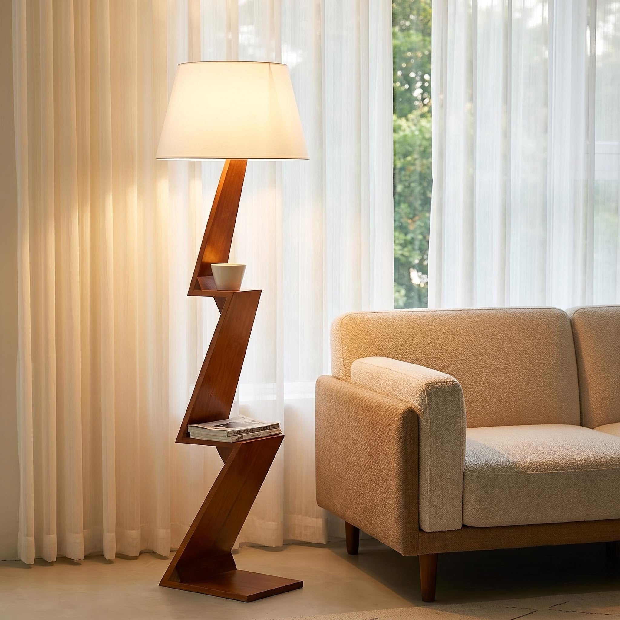 Bay Furniture Zigzag Floor Lamp with Built-In Shelves