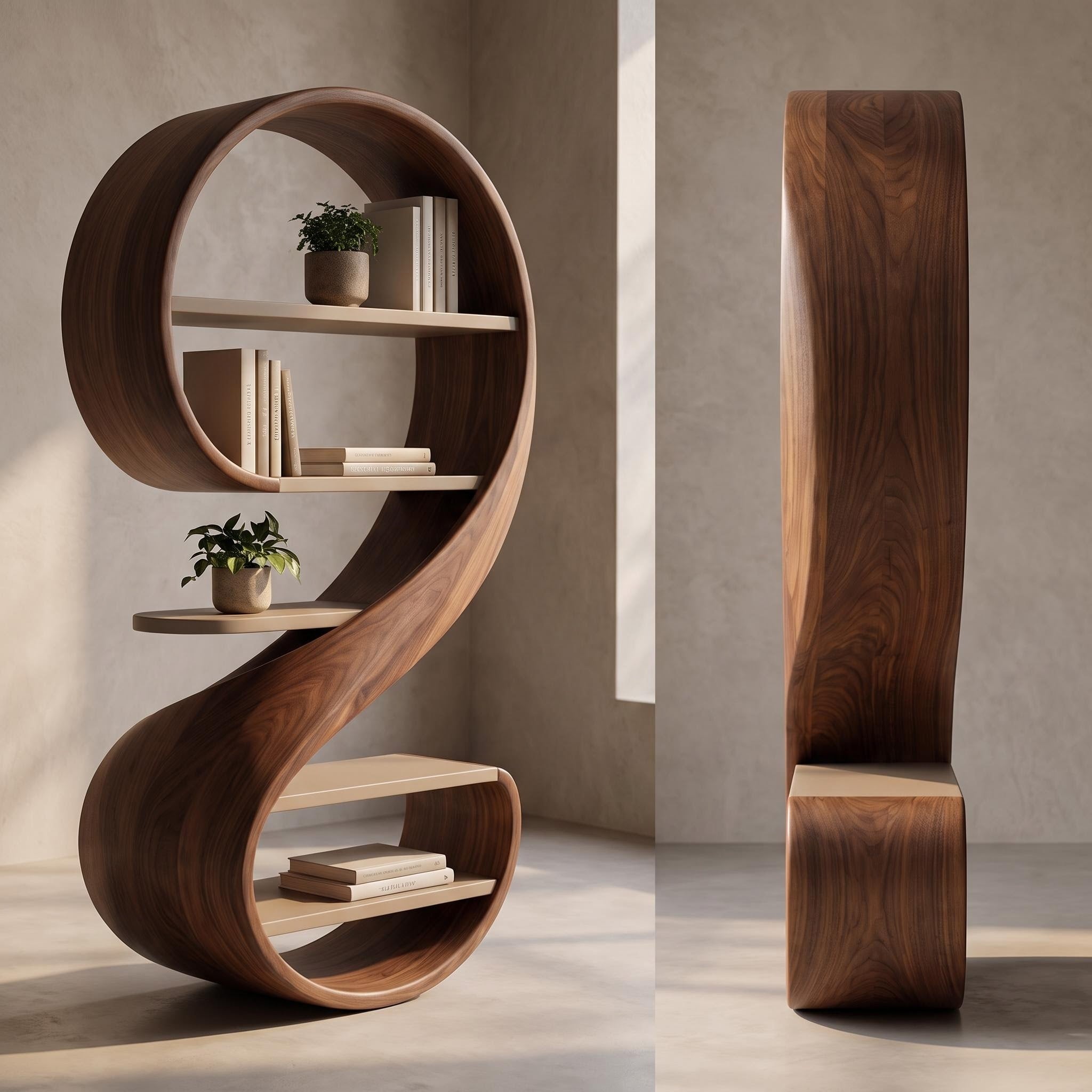 Bay Furniture Nine-Form Sculptural Walnut Bookshelf
