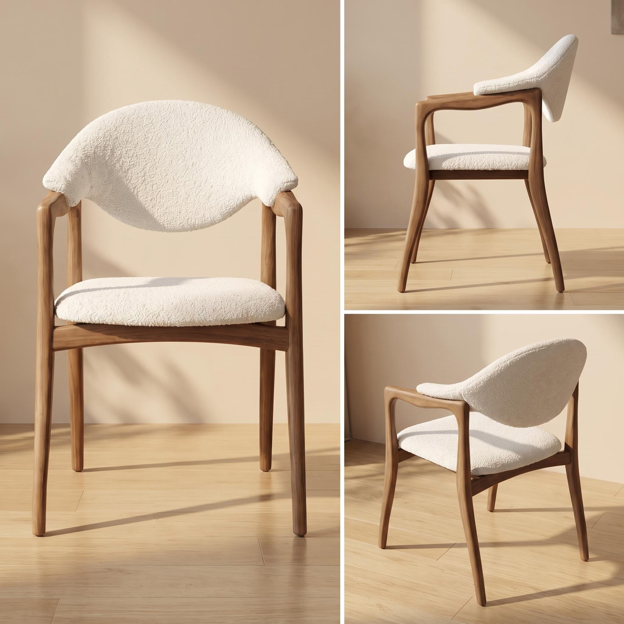 Bay Furniture Crescent-Back Open-Arm Bouclé Dining Chair