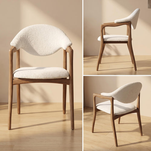 Bay Furniture Crescent-Back Open-Arm Bouclé Dining Chair
