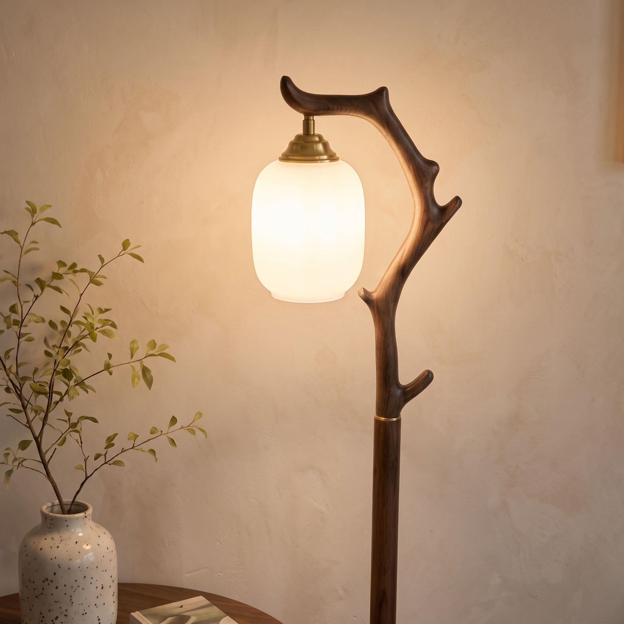 Bay Furniture Antler Branch Walnut Floor Lamp with Glass Globe