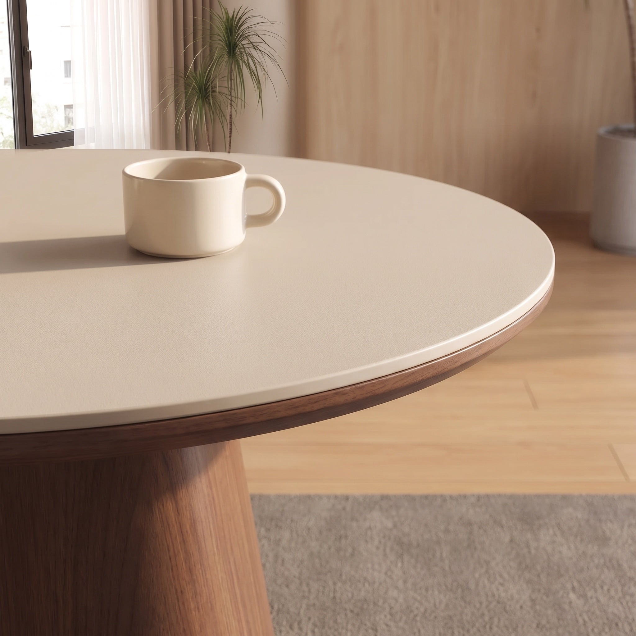 Bay Furniture Oval Sintered Stone Dining Table with Organic Cone Pedestal