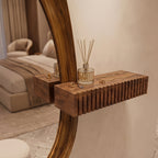 Oval Mirror with Fluted Side Shelf & Bouclé Stool Dressing Set | Bay Furniture