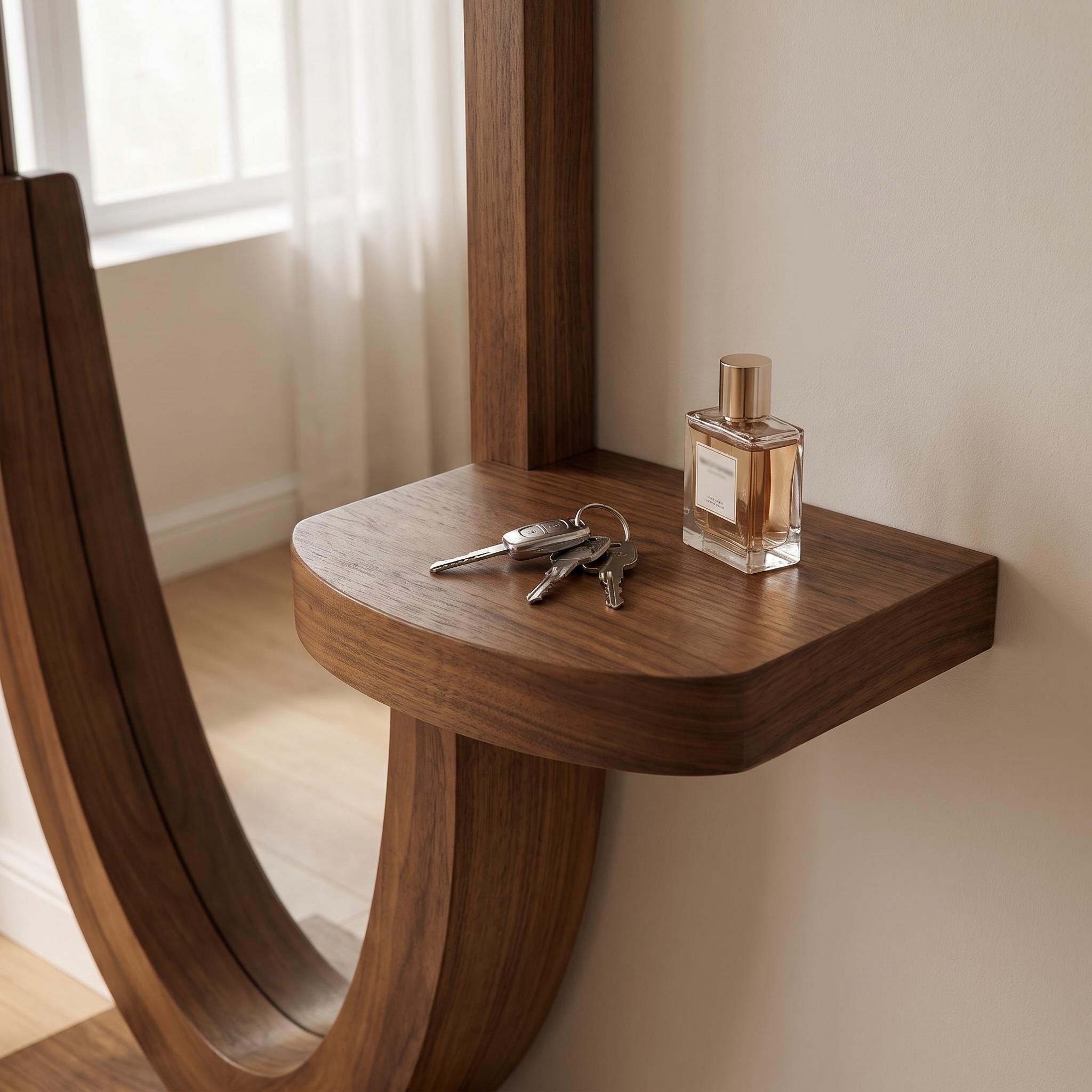 Bay Furniture Oval Standing Floor Mirror with Side Shelf