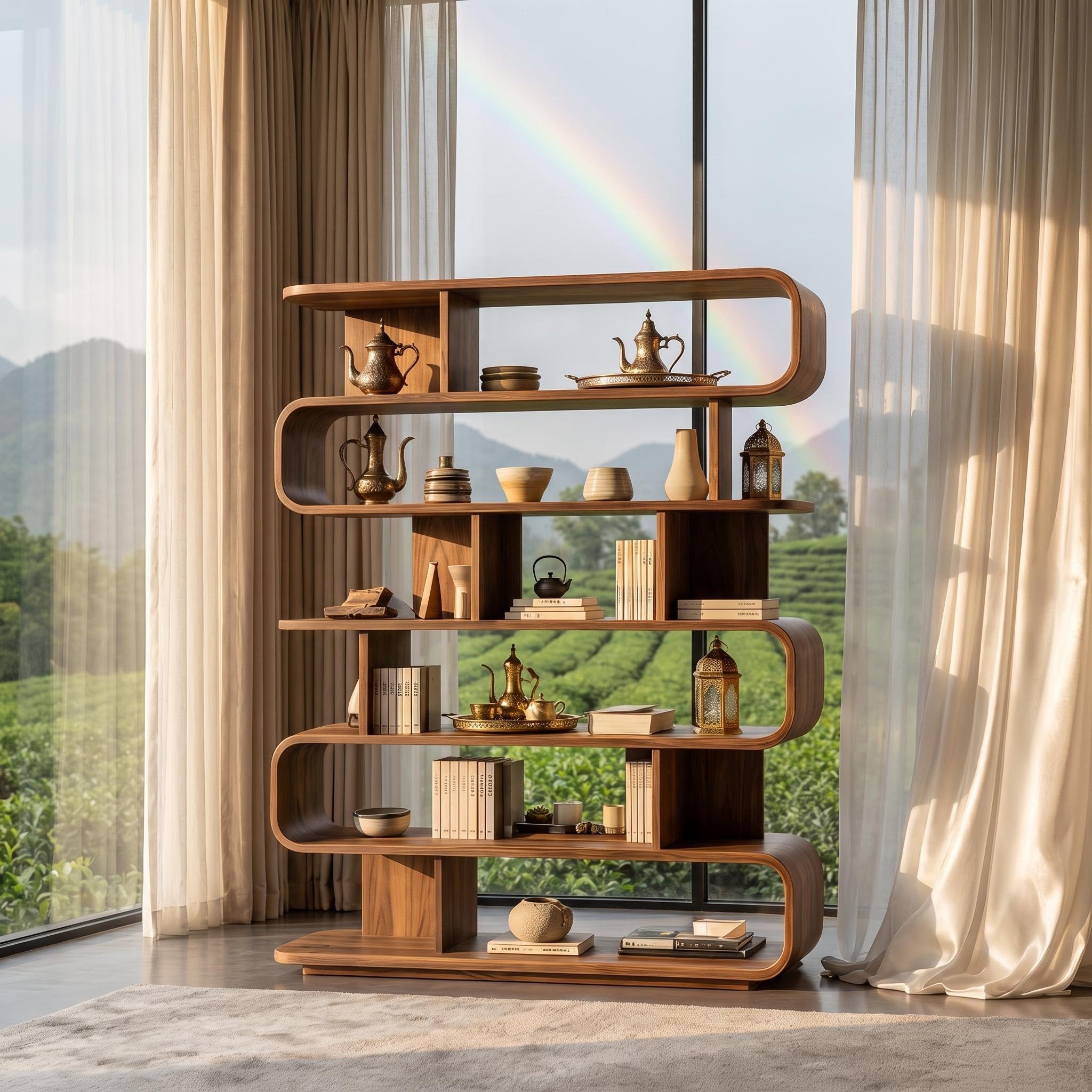 Bay Furniture Serpentine Open Bookcase in Walnut