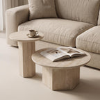 Bay Furniture Travertine Octagonal Pedestal Coffee & Side Table Set