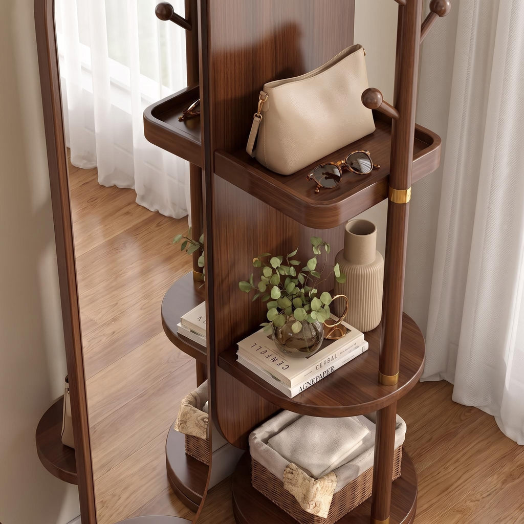 Bay Furniture Rotating Oval Mirror with Coat Rack & Shelves