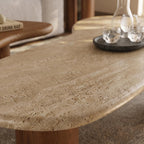 Bay Furniture Cloud-Form Travertine & Walnut Nesting Coffee Table Set