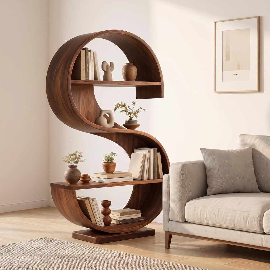 Bay Furniture S-Curve Sculptural Walnut Bookshelf