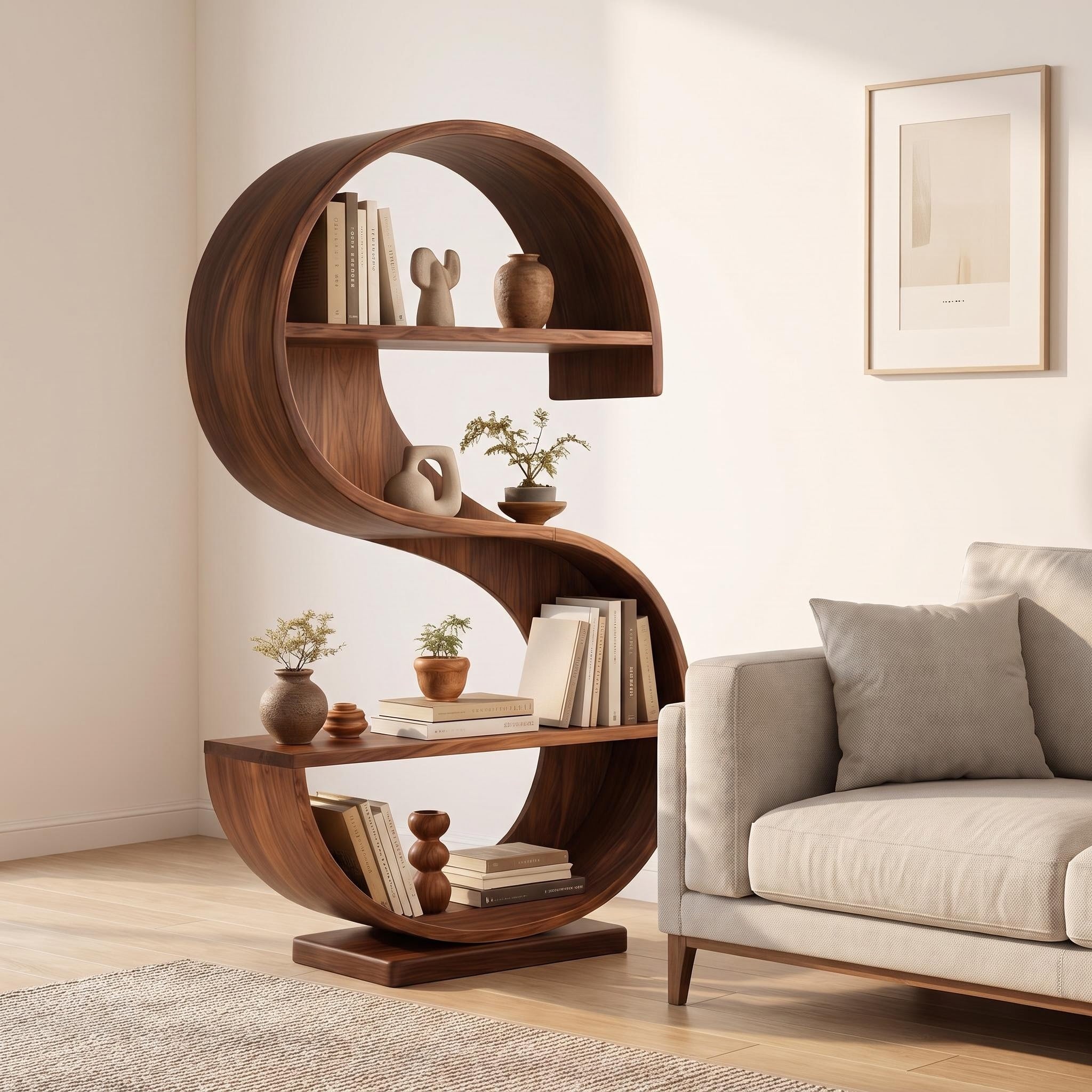 Bay Furniture S-Curve Sculptural Walnut Bookshelf