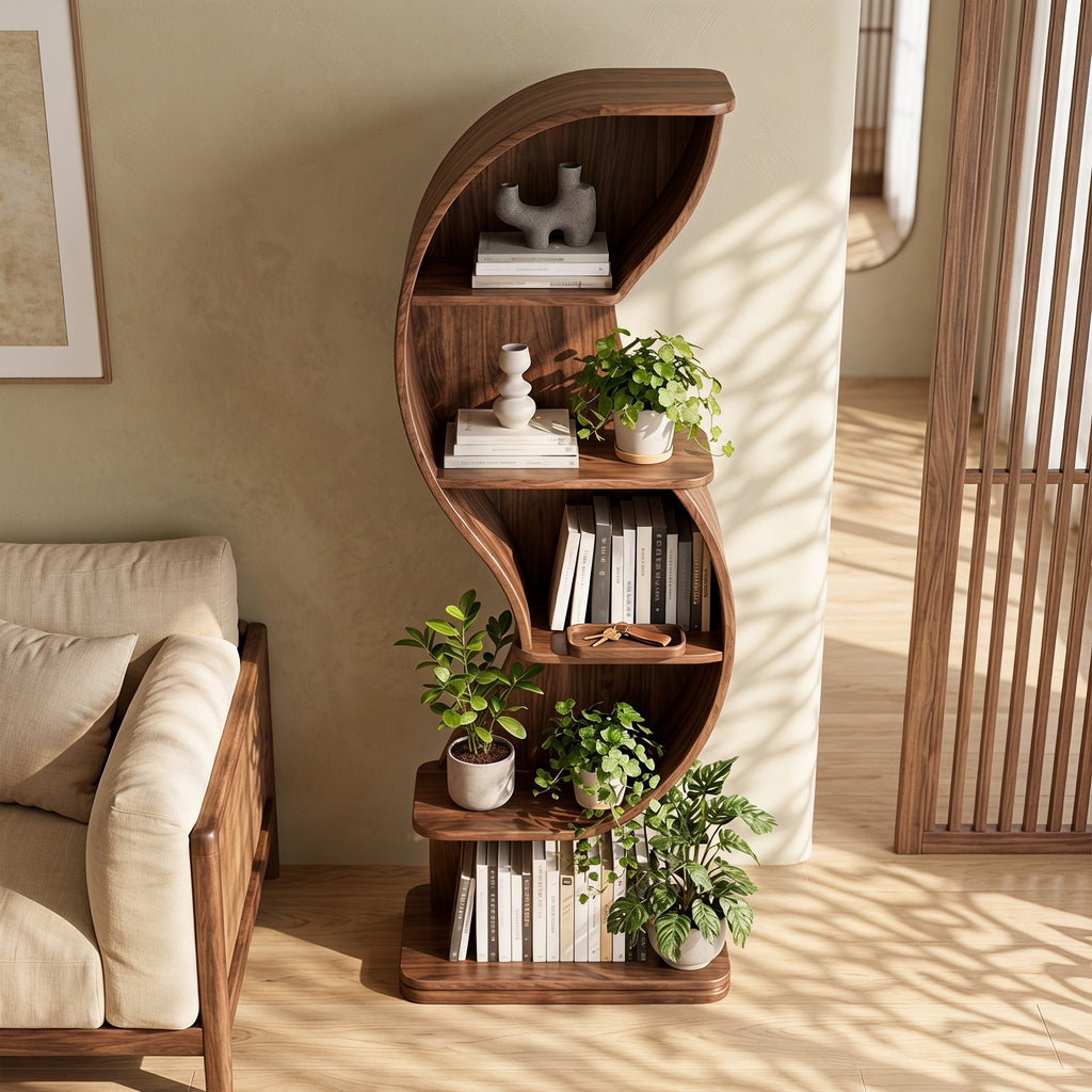 Bay Furniture Enclosed S-Wave Walnut Bookcase