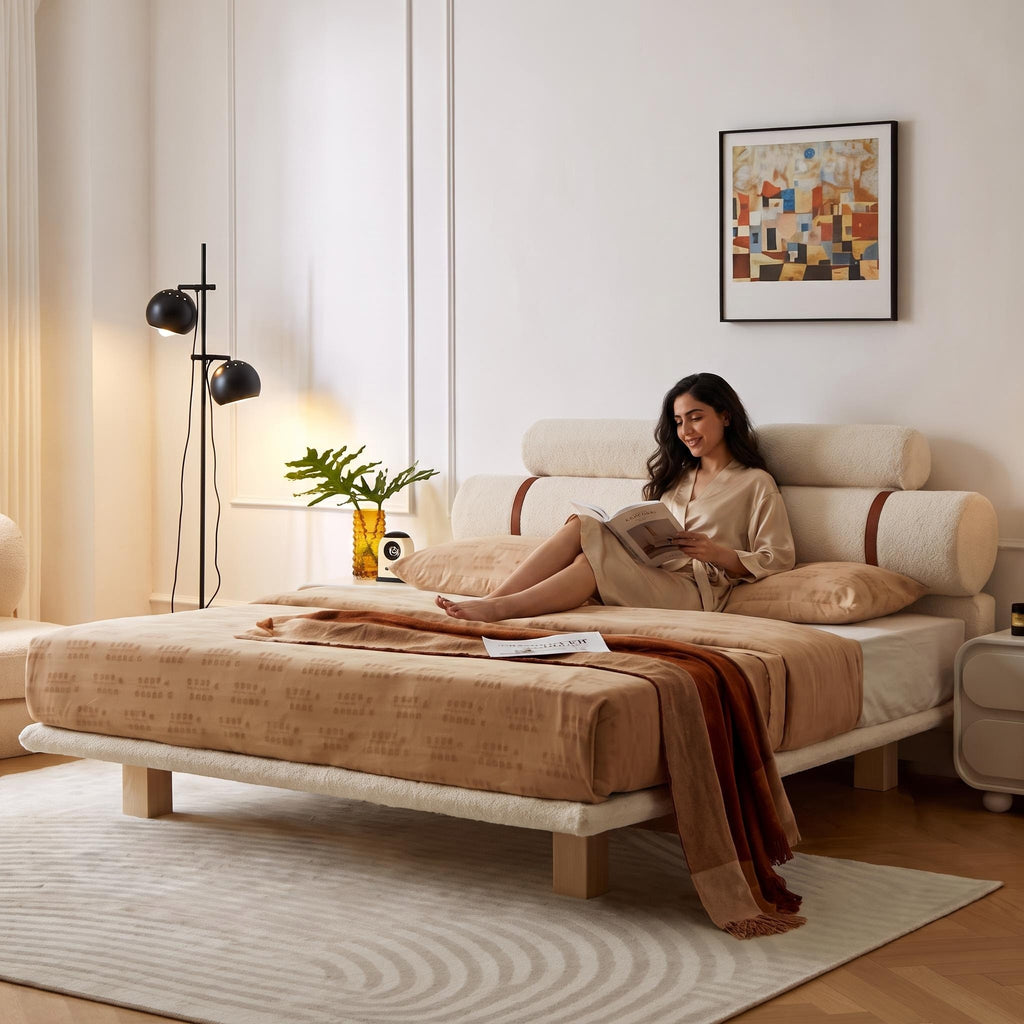 Bay Furniture Bolster Headboard Boucle Bed – Frame Only