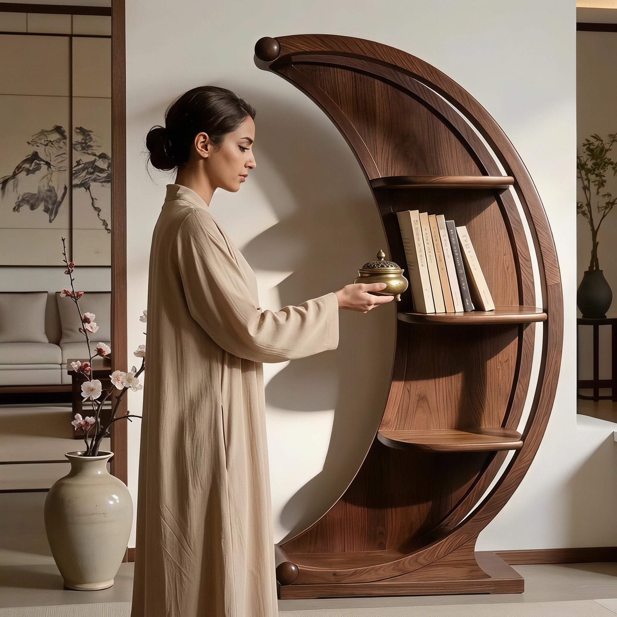 Bay Furniture Crescent Moon Walnut Bookshelf
