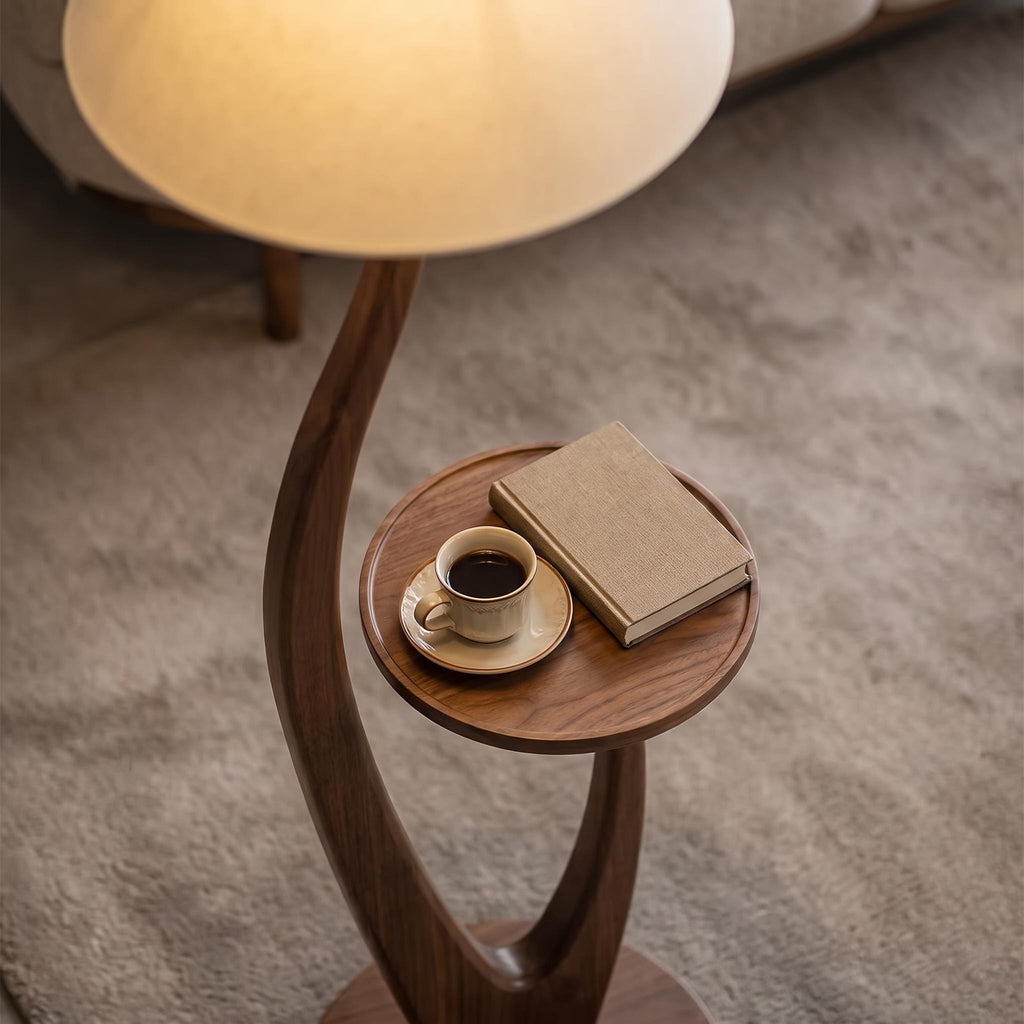 Bay Furniture S-Stem Walnut Floor Lamp with Side Table
