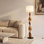 Bay Furniture Double Helix Carved Walnut Floor Lamp