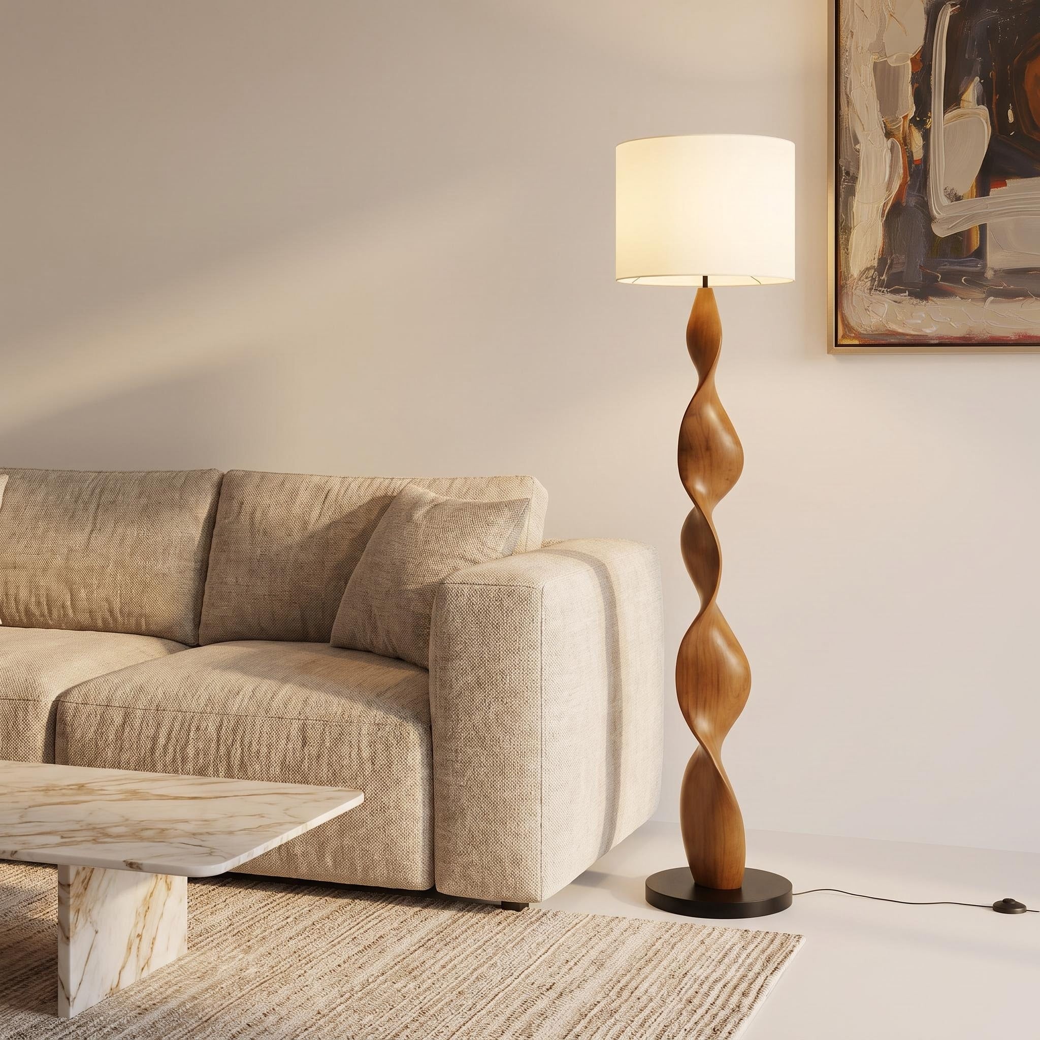 Bay Furniture Double Helix Carved Walnut Floor Lamp