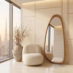 Organic Floor Mirror, Wall Mirror, Fluted Cabinet & Stool Set – Walnut | Bay Furniture