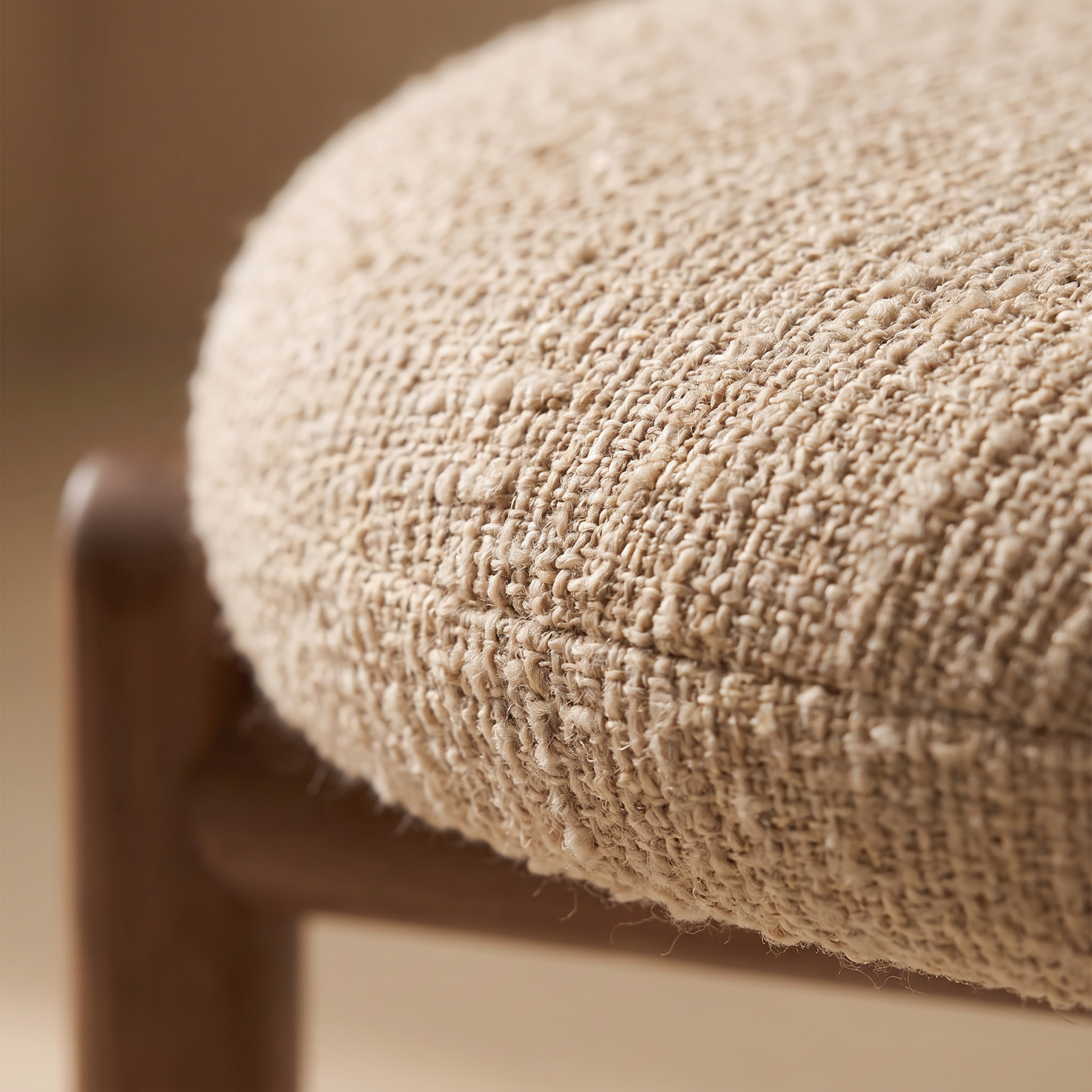 Bay Furniture Round-Back Bouclé Dining Chair with Walnut Cylinder Legs
