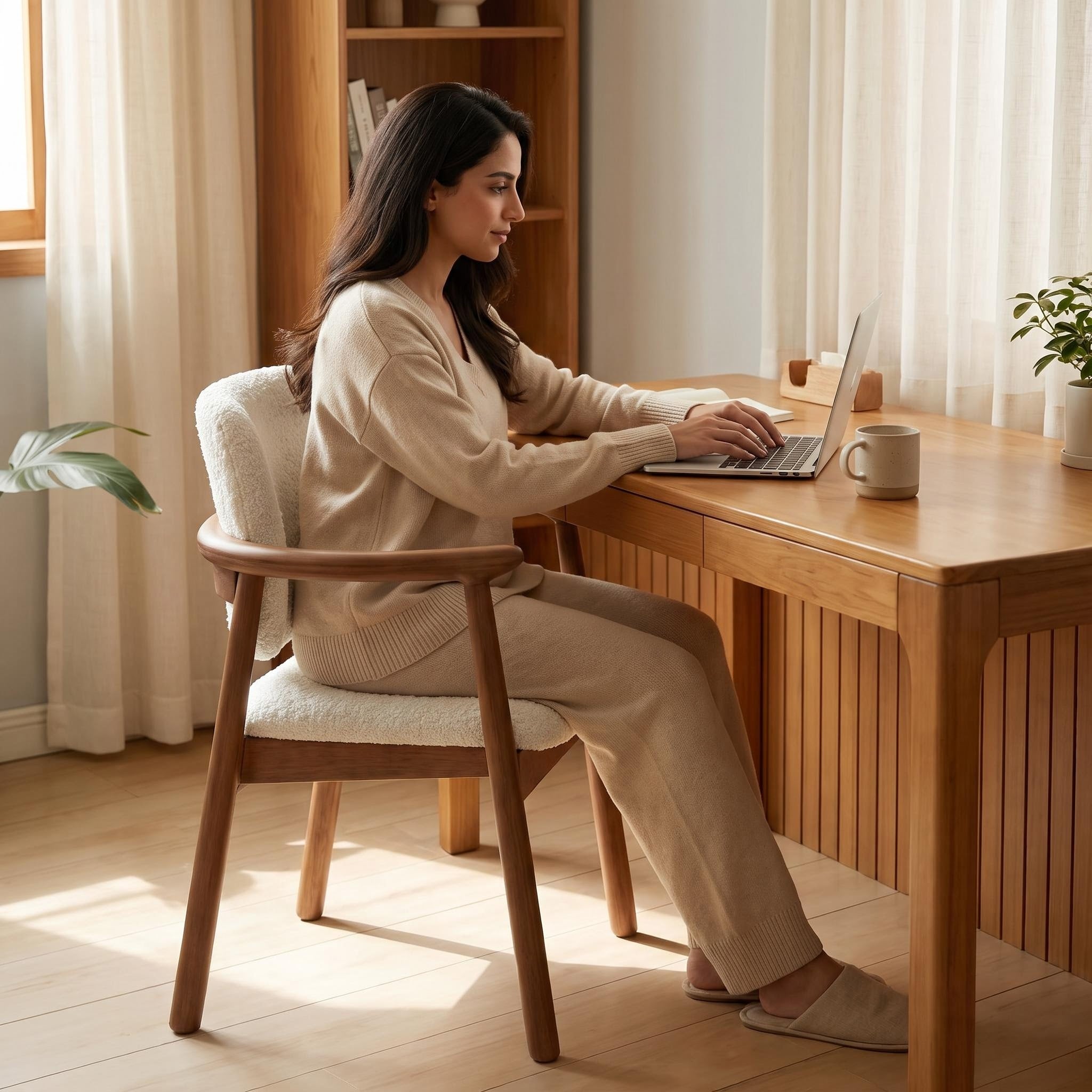 Bay Furniture Arc-Arm Bouclé Dining Chair with Floating Backrest