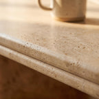 Bay Furniture Travertine Rounded-Rectangle Coffee Table Set with Burl Wood Plinth Base