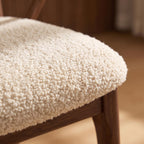 Bay Furniture Oval-Back T-Arm Bouclé Dining Chair with Walnut Frame