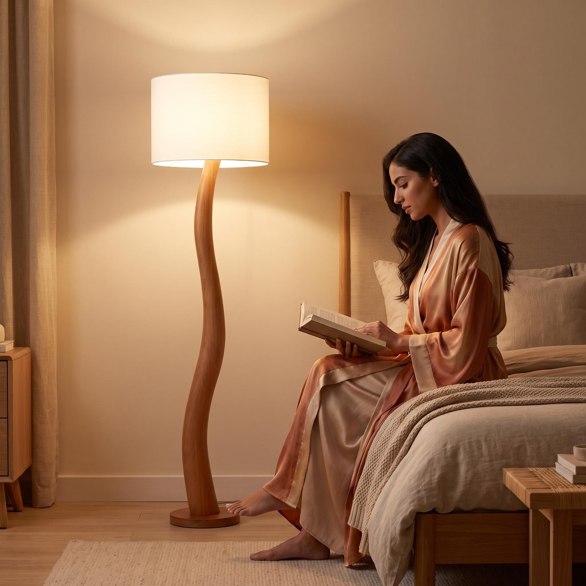 Bay Furniture Organic Curve Solid Wood Floor Lamp