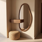 Organic Mirror, Floating Shelf & Stool Set – Walnut | Bay Furniture