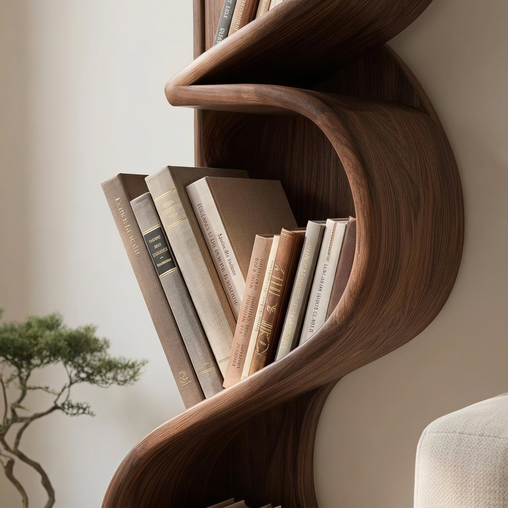 Bay Furniture Wave Spine Tall Walnut Bookshelf