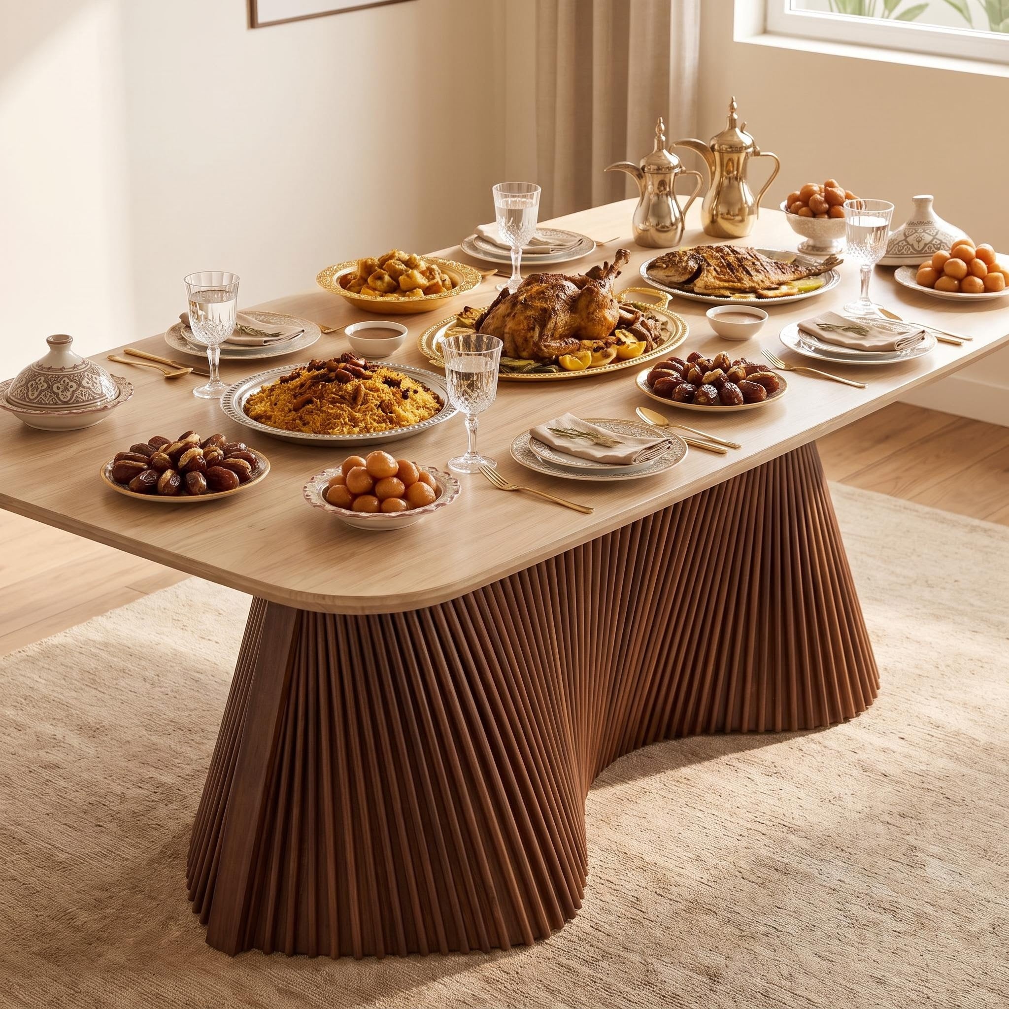 Bay Furniture Fluted Drum Pedestal Sintered Stone Dining Table