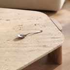 Bay Furniture Travertine Pebble-Form Nesting Coffee Table Set with Walnut Cylinder Legs