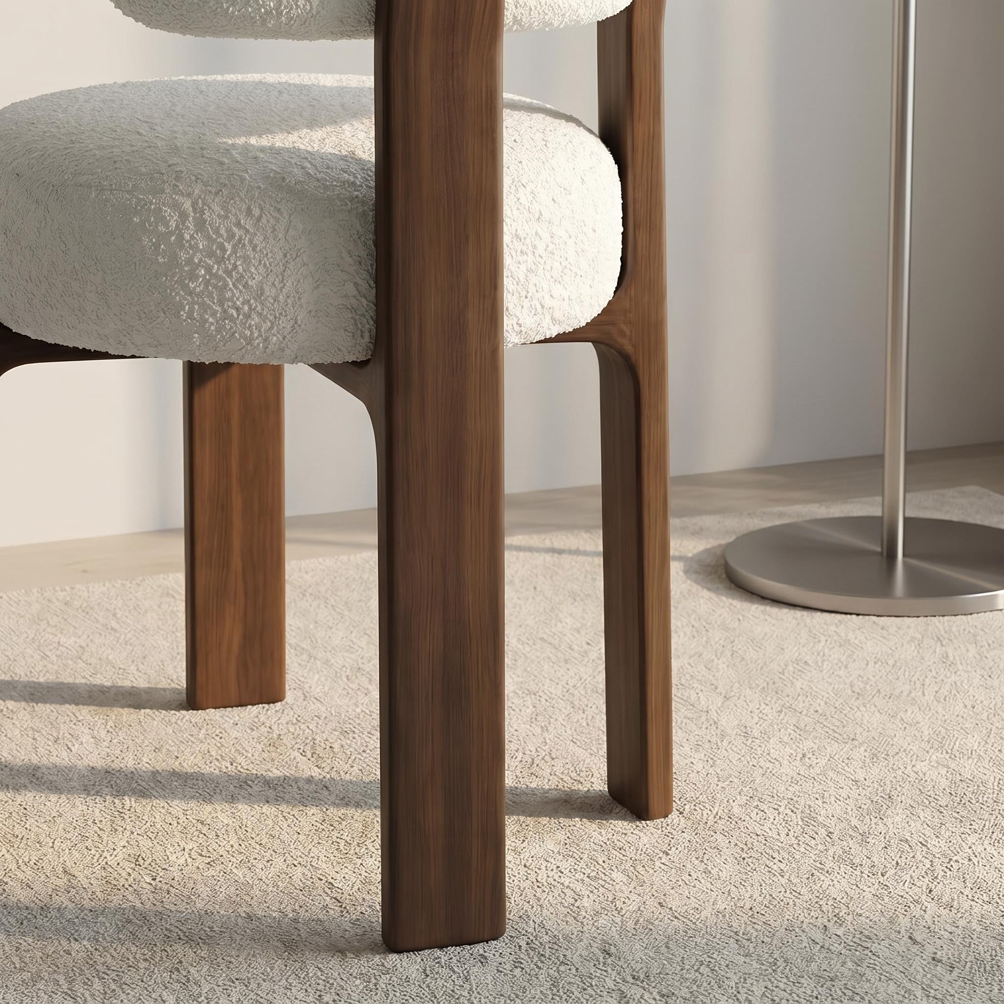 Bay Furniture Double-Tube Backrest Bouclé Dining Chair with Round Seat
