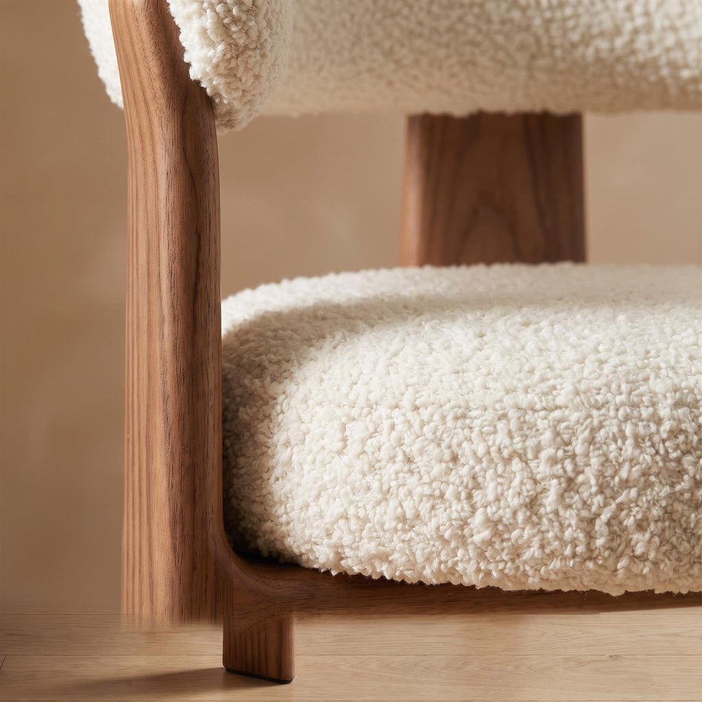Bay Furniture Semi-Circle Wrap-Back Bouclé Dining Chair with Central Post