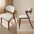 Bay Furniture Triangle-Arm Bouclé Dining Chair with Splayed Walnut Legs