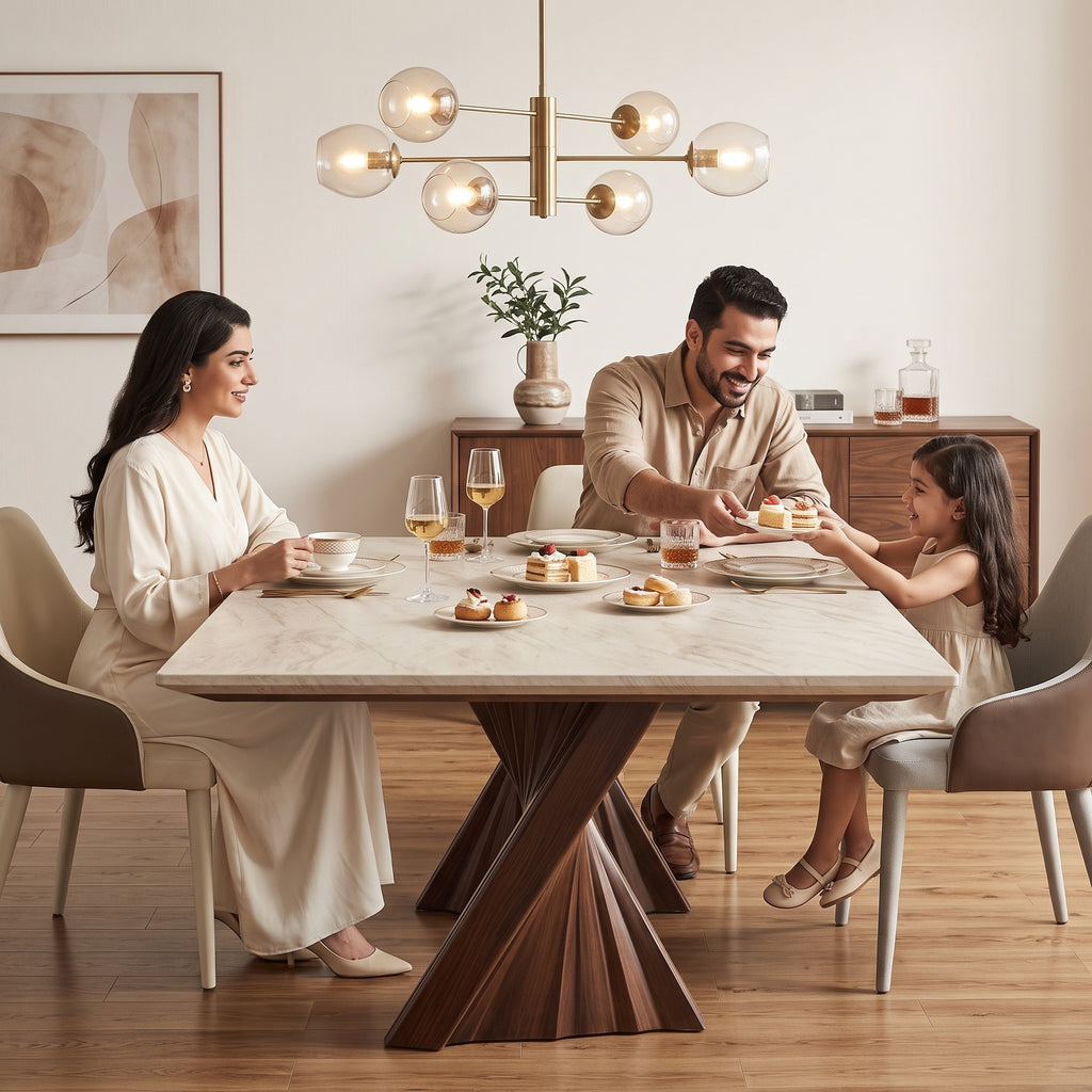 Bay Furniture Twisted Cone Pedestal Sintered Stone Dining Table