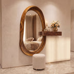 Oval Mirror with Fluted Side Shelf & Bouclé Stool Dressing Set | Bay Furniture