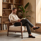 Bay Furniture Solid Wood Back Linen Lounge Chair