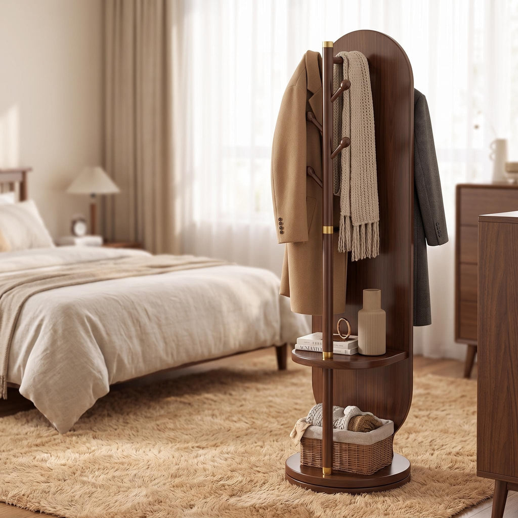 Bay Furniture Rotating Oval Mirror with Coat Rack & Shelves