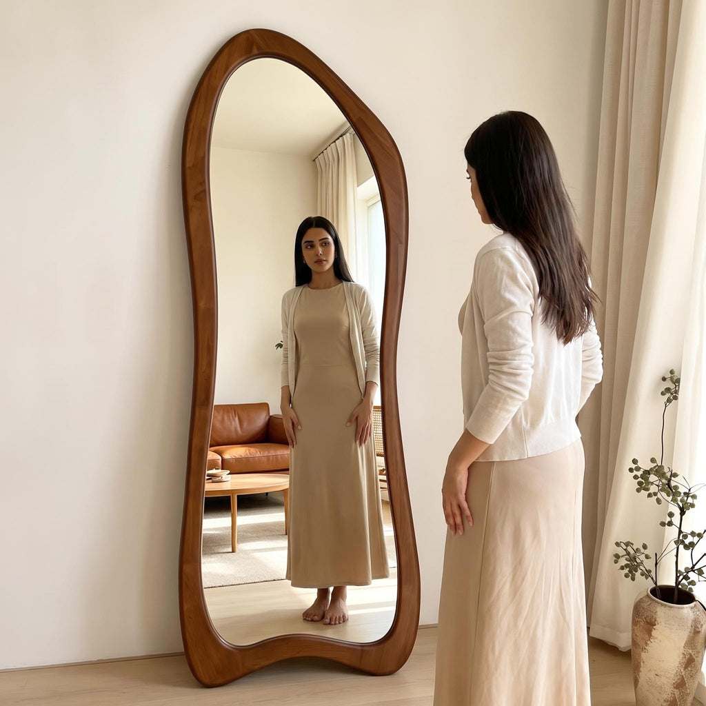Asymmetric Organic Floor Mirror – Solid Walnut Wood | Bay Furniture