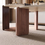 Bay Furniture Travertine Round Coffee & Side Table Set with Arch-Leg Walnut Base
