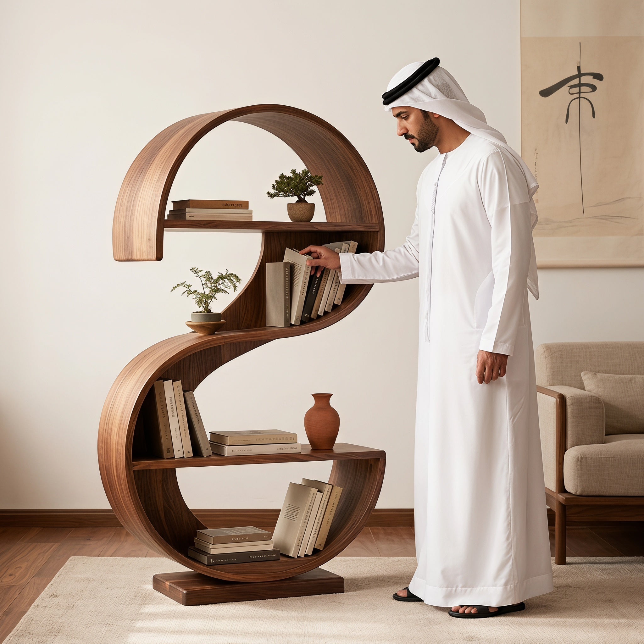 Bay Furniture S-Curve Sculptural Walnut Bookshelf