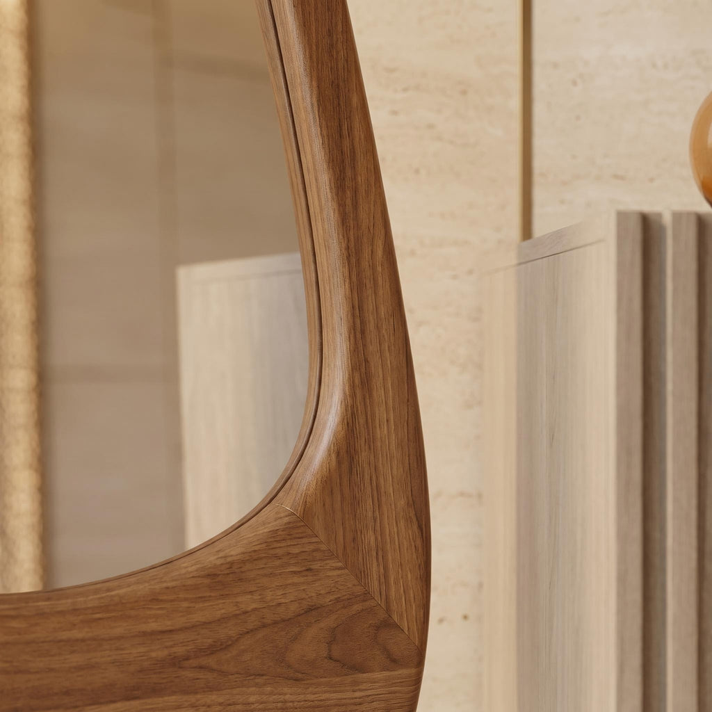 Organic Floor Mirror, Wall Mirror, Fluted Cabinet & Stool Set – Walnut | Bay Furniture