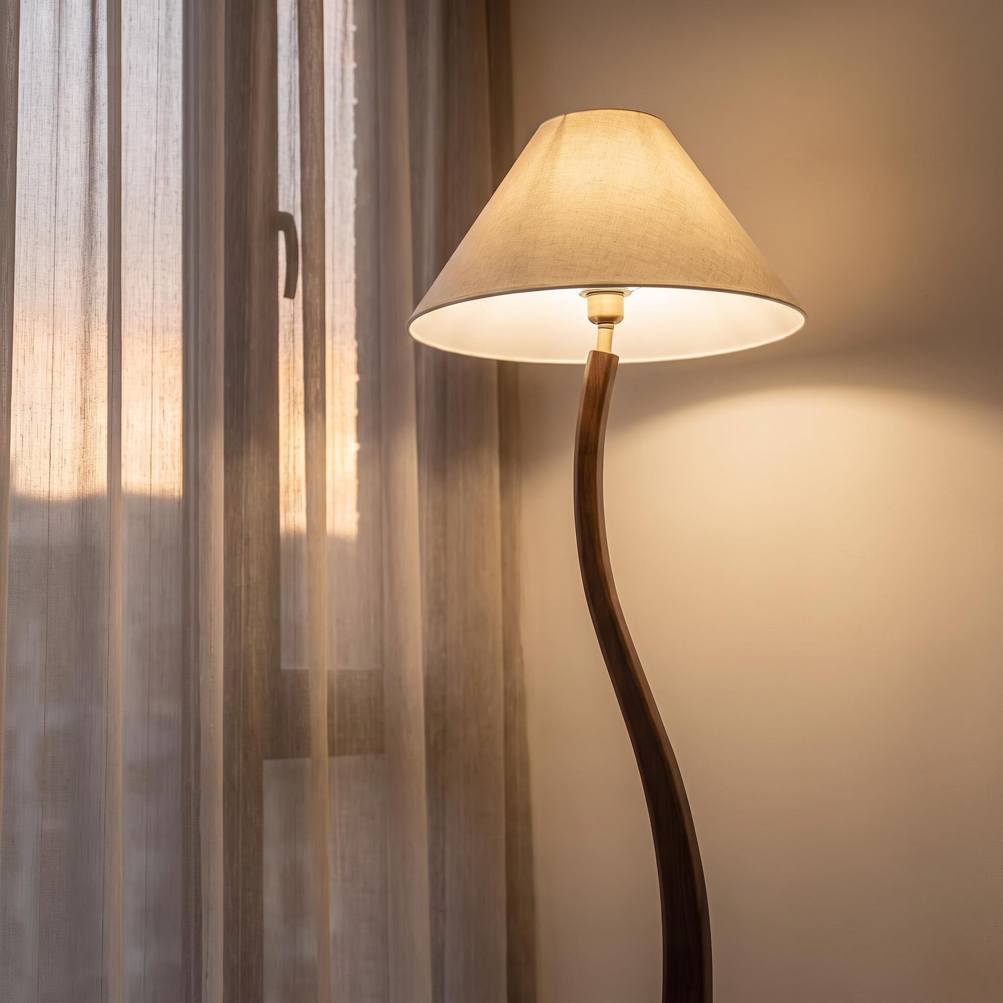 Bay Furniture S-Stem Walnut Floor Lamp with Side Table