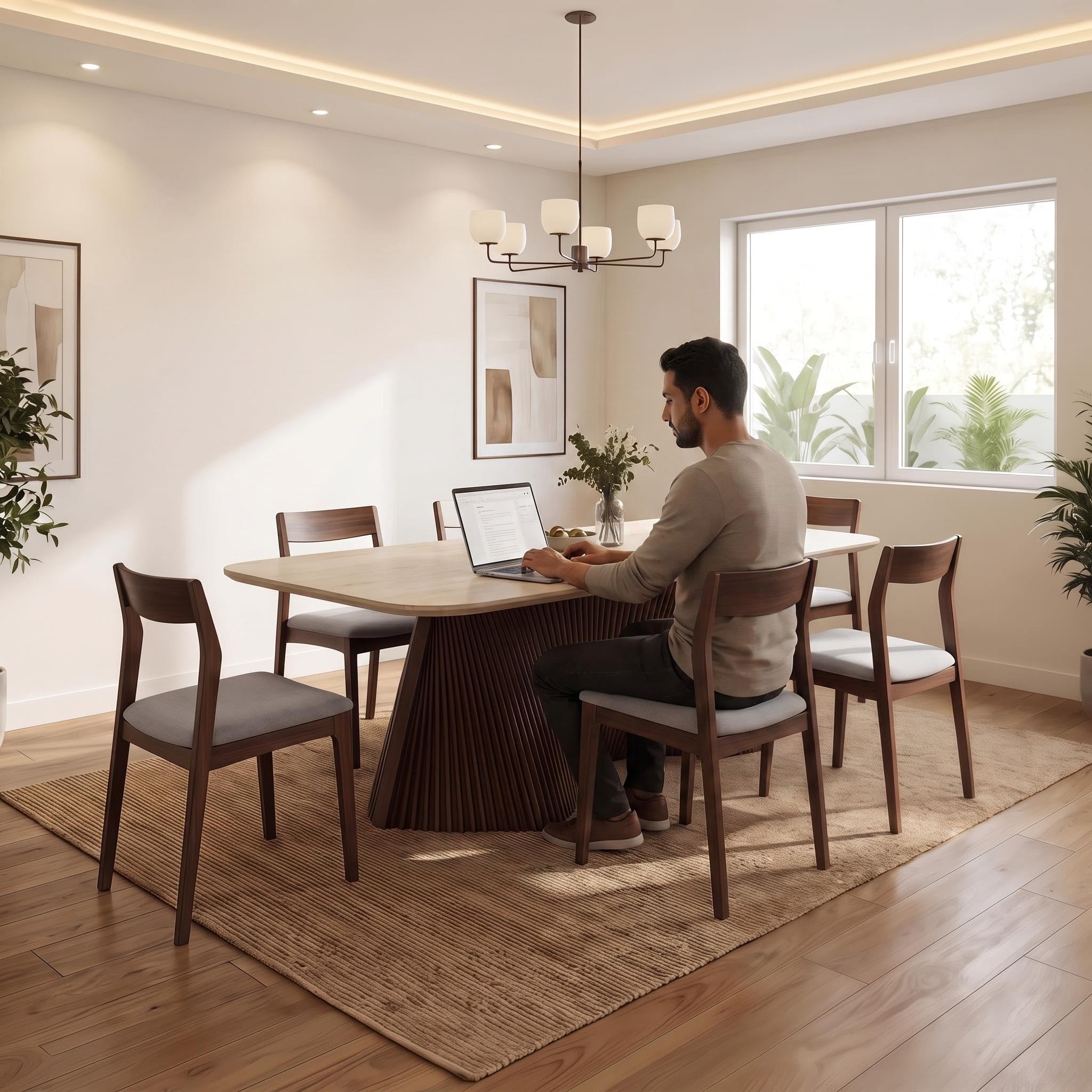 Bay Furniture Fluted Drum Pedestal Sintered Stone Dining Table