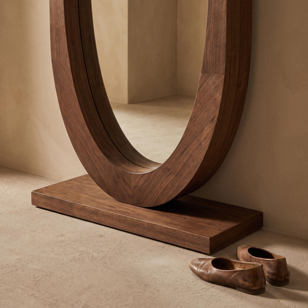 Bay Furniture Oval Standing Floor Mirror with Side Shelf