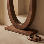 Bay Furniture Oval Standing Floor Mirror with Side Shelf