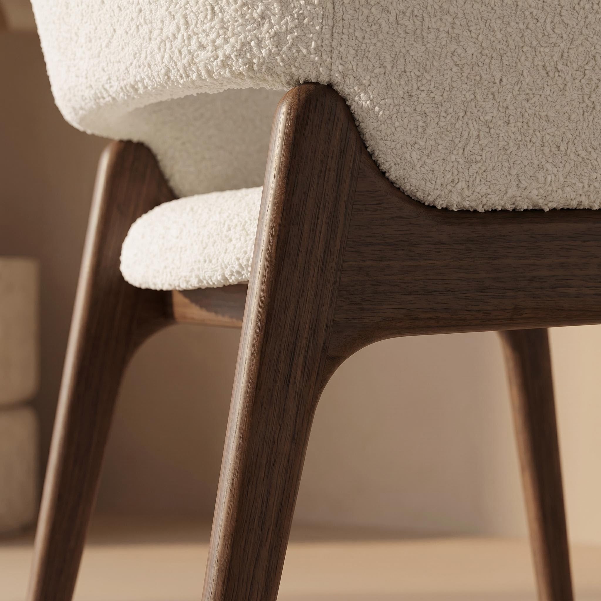 Bay Furniture U-Shell Bouclé & Shaggy Dining Chair with Walnut Legs