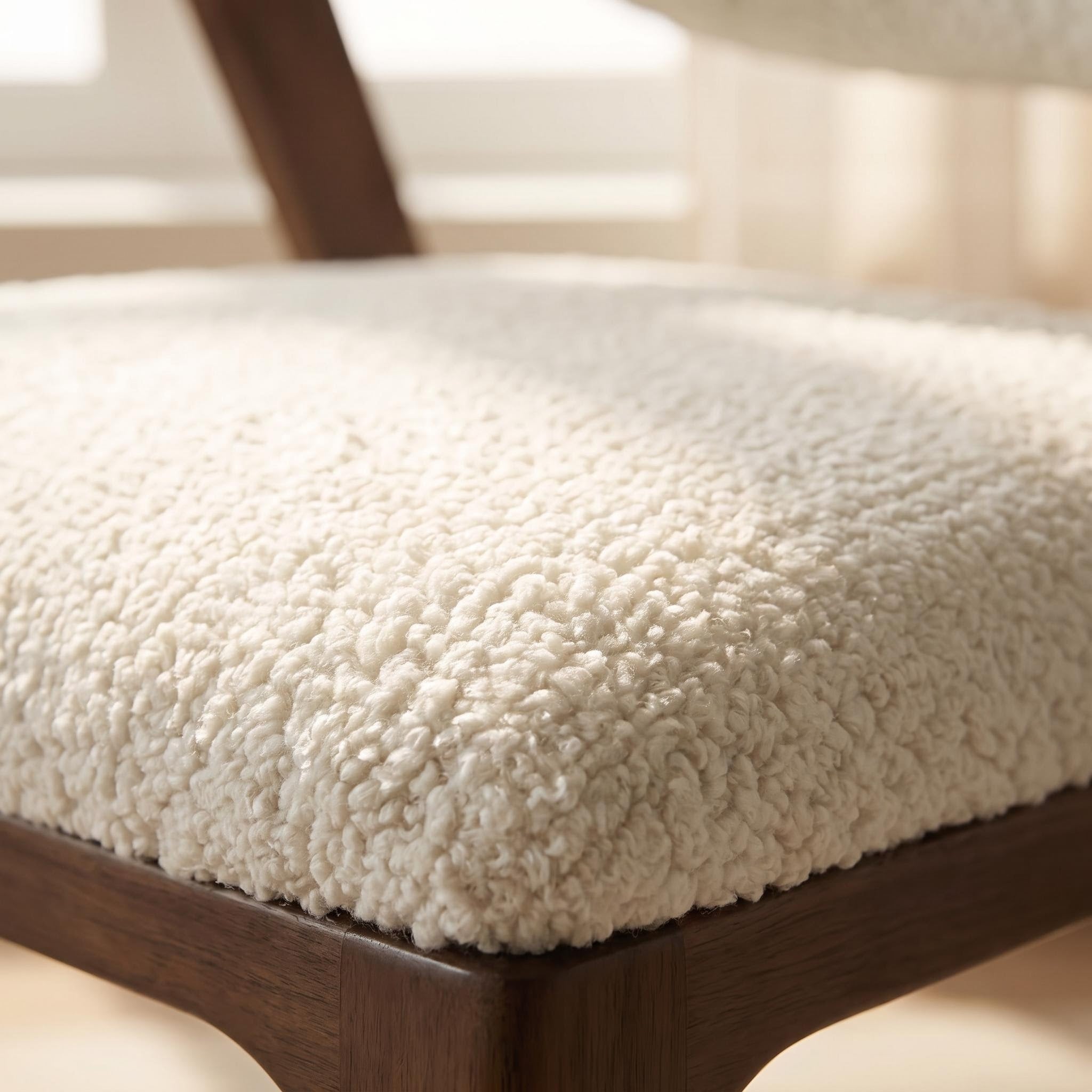 Bay Furniture Triangle-Arm Bouclé Dining Chair with Splayed Walnut Legs