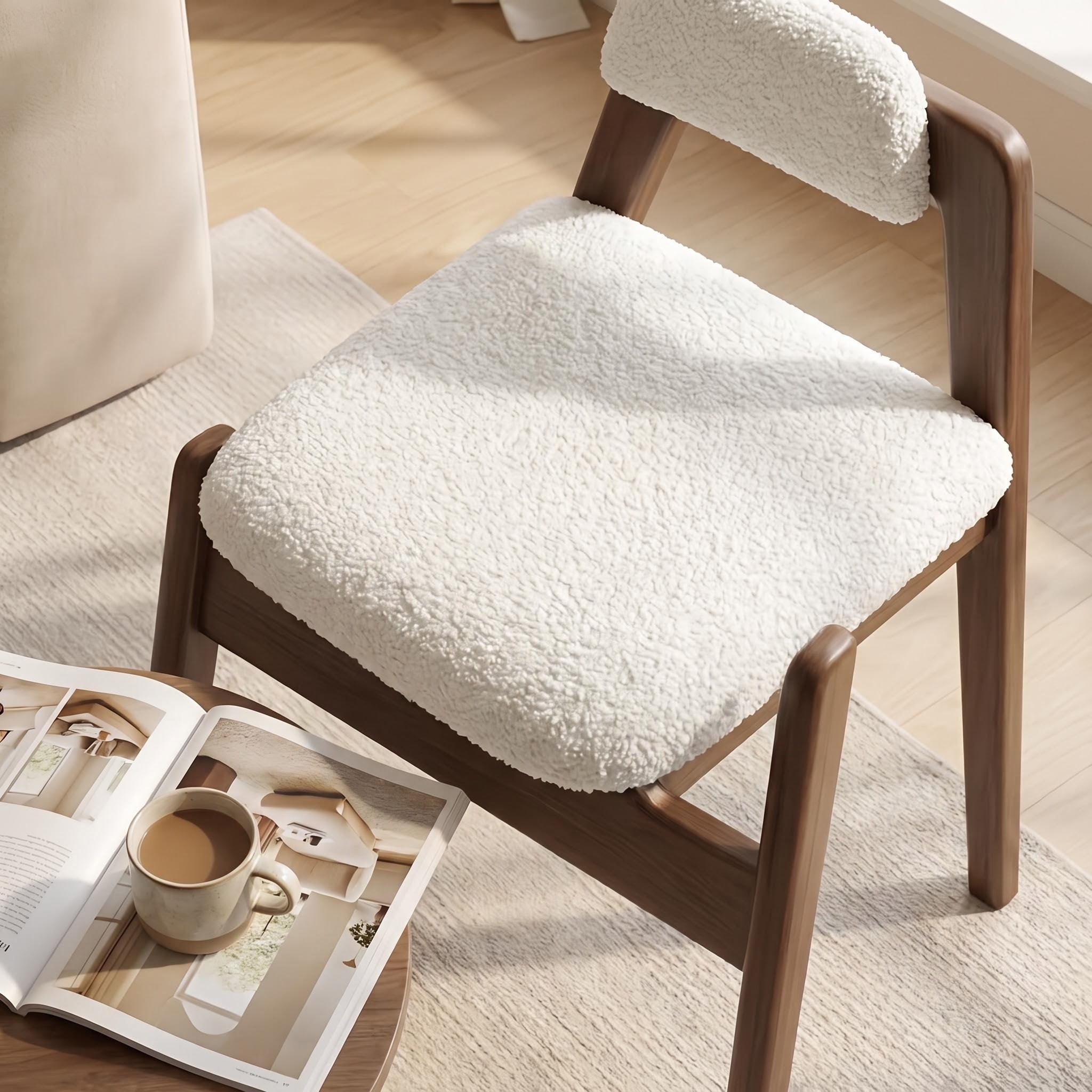 Bay Furniture Asymmetric Wrap-Arm Teddy Bouclé Dining Chair