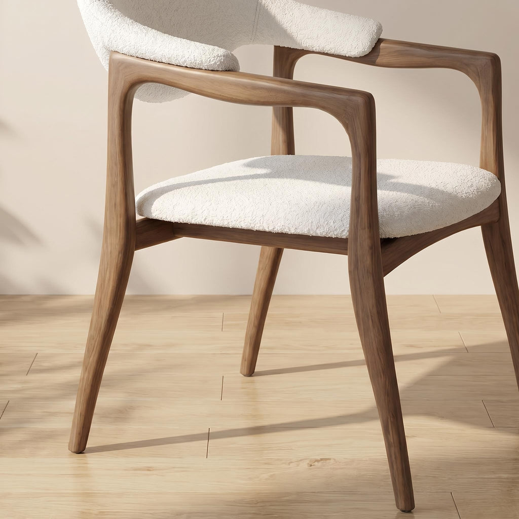 Bay Furniture Crescent-Back Open-Arm Bouclé Dining Chair